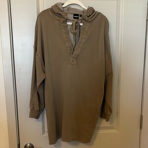 Tan Hooded Tunic with Tie Neck